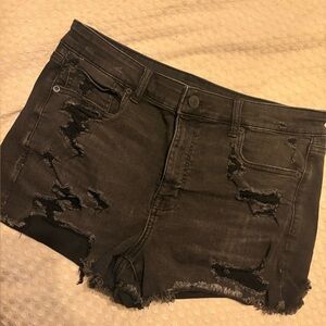 American Eagle NextLevel Stretch HighRise Black Wash Distressd Denim Jean Shorts